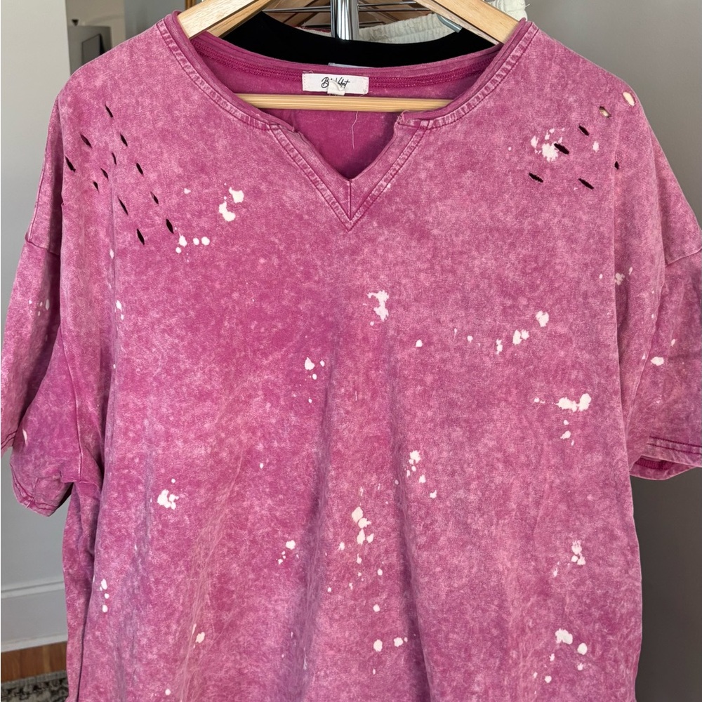 Stylish Pink Distressed Short Sleeve Tee